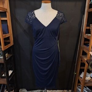 DJ-JAZ Elegant Navy Dress with Lace Sleeves Size 12